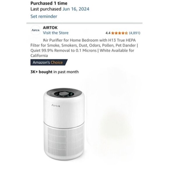 AIRTOK Air Purifier for Home Bedroom with H13 True HEPA Filter - Picture 4 of 4
